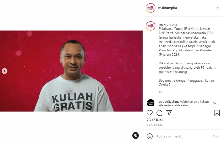 Ngebet Jadi Presiden, Janji Giring Ganesha Bakal Gratiskan Kuliah Disebut Omong Kosong