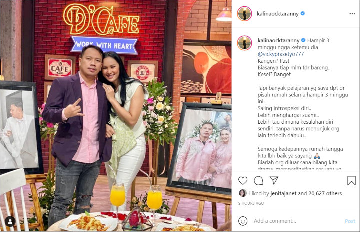 Kalina Oktarani Singgung \'Drama\' Setelah 3 Minggu Pisah Rumah dengan Vicky Prasetyo