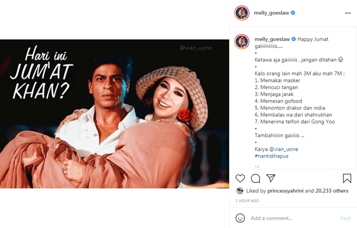 Kocaknya Melly Goeslaw Terapkan Protokol Kesehatan 7M Sambil Pamer \'Digendong\' Shahrukh Khan