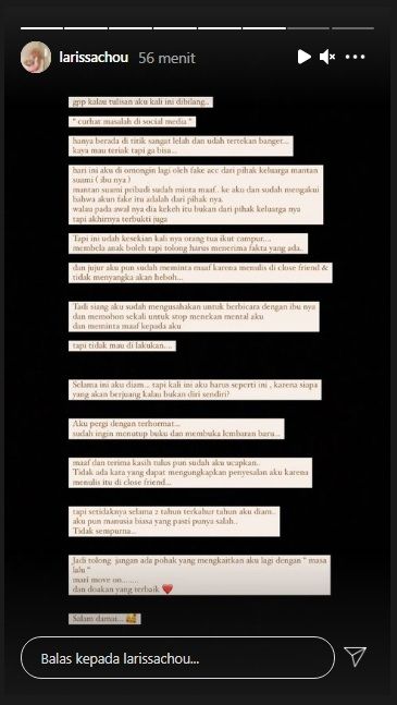 Sempat Tagih Permintaan Maaf Eks Ibu Mertua, Larissa Chou Ungkap Alasan Ngaku Lelah dan Tertekan