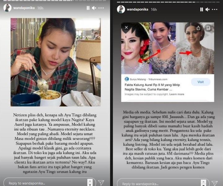 Kasihan, Nikita Mirzani Bela Ayu Ting Ting yang Dituding Plagiat Kalung Mewah Nagita Slavina