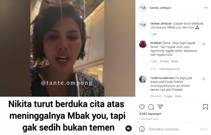 Nikita Mirzani Sampaikan Ungkapan Duka Atas Meninggalnya Mbak You, Akui Tak Sedih Karena Alasan Ini