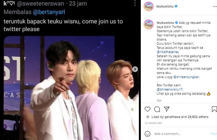 Desakan Teuku Wisnu Main Twitter, Netizen Salfok V BTS