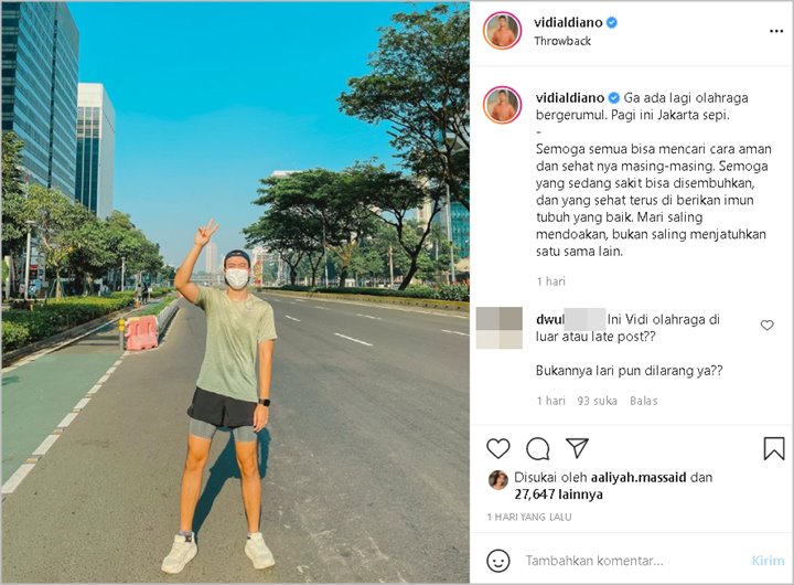 Salah Paham, Vidi Aldiano Diserbu Kritikan Usai Unggah Foto Olahraga Saat Jalanan Jakarta Sepi