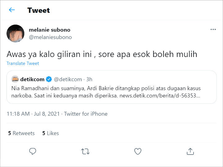 Melanie Subono Ikut Tanggapi Kabar Nia Ramadhani Ditangkap Karena Narkoba