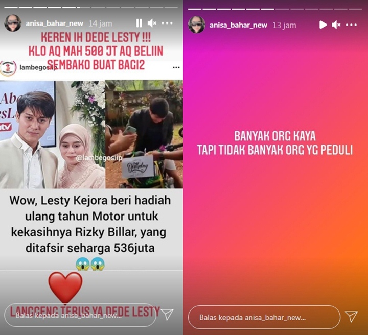 Annisa Bahar Komentari Kado Mahal Lesti Kejora untuk Rizky Billar, Nyinyir?