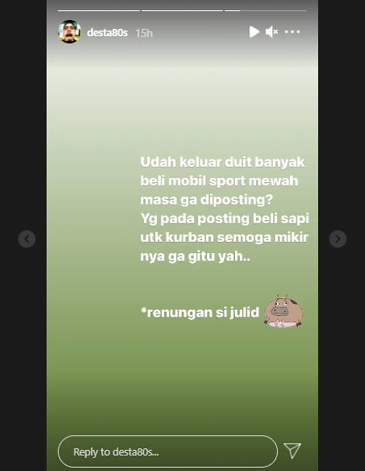 \'Renungan si Julid\', Desta Sindir Orang yang Posting Hewan Kurban di Sosmed