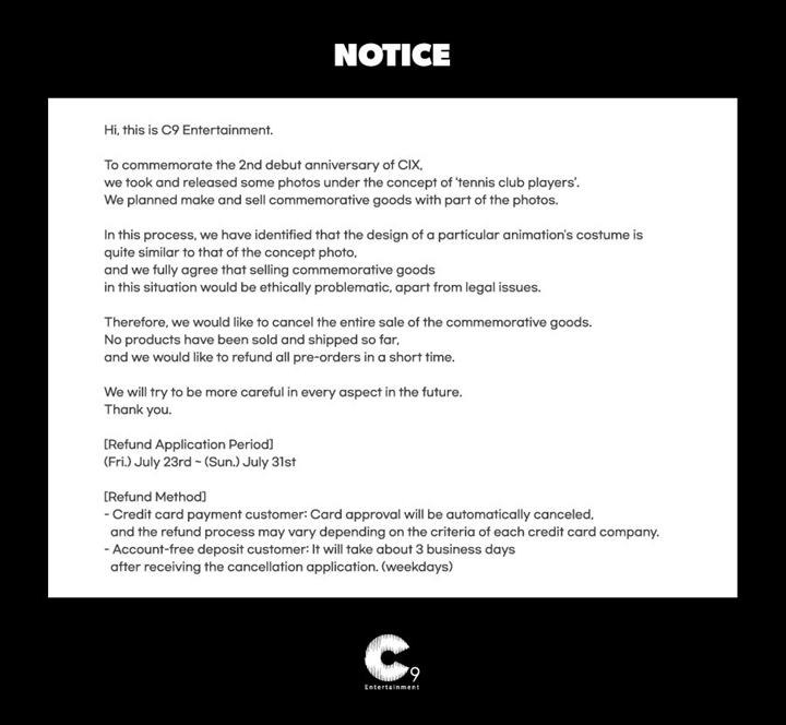C9 Entertainment memberikan pernyataan terkait kemiripan konsep official merchandise CIX dengan anime \'The Prince of Tennis\'