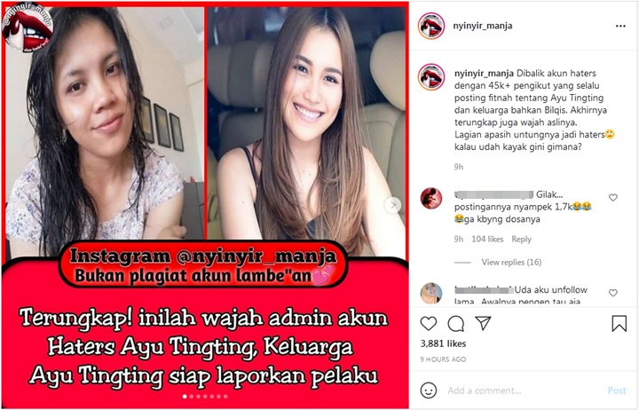 Sudah Minta Maaf, Pemilik Akun Haters Ayu Ting Ting Ternyata TKW di Singapura