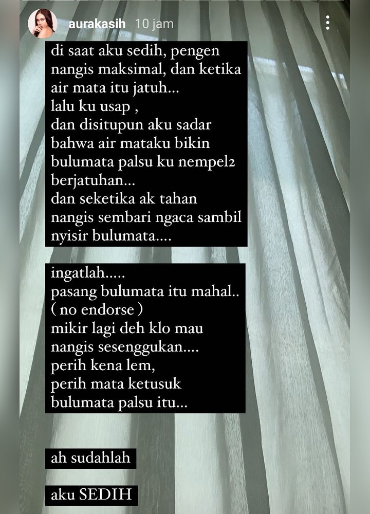 Curhat Sedih Aura Kasih Nyesel Nangis Karena Bikin Bulu Matanya Rontok