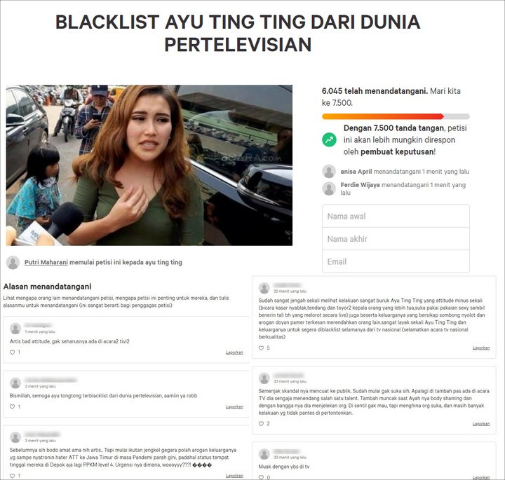 Geger Petisi Blacklist Ayu Ting Ting, Netizen: Kaya Boleh, Arogan Jangan!