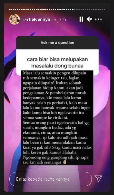 Jawaban Hingga Pesan Manis Rachel Vennya Usai Diminta Berbagi Tips Lupakan Masa Lalu: Ngapain?