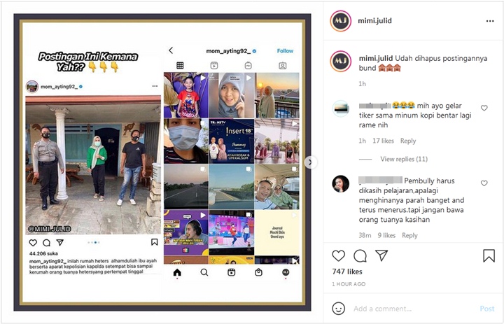 Ibunda Ayu Ting Ting Disindir Takut Usai Hapus Foto Saat Labrak Keluarga Haters