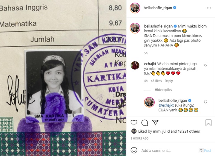 Bella Shofie Bagikan Potret di Ijazah SMA, Nilai Matematika Bikin Salfok