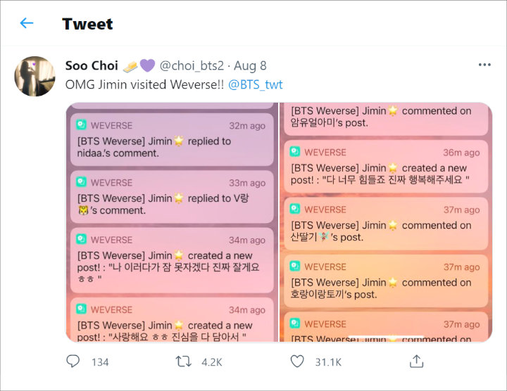 Jimin BTS Tebar Cinta di Weverse 1