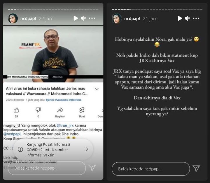 Terus Disalahkan Gara-gara Jerinx SID Akhirnya Vaksin, Nora Alexandra: Gak Mikir Sebelum Nyerang?