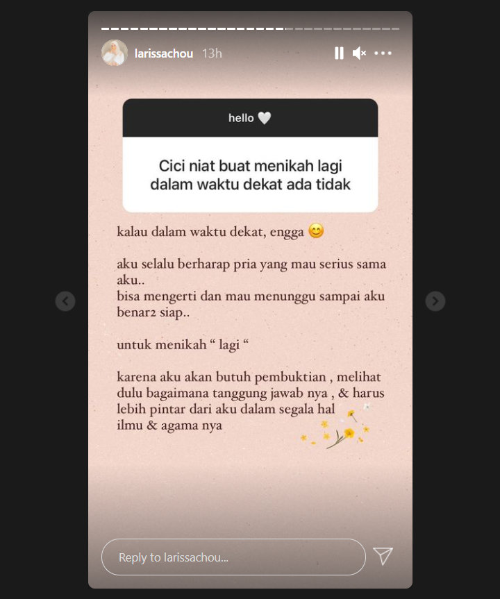 Ogah Nikah Cepet seperti Eks Suami, Larissa Chou Minta Calon Pasangannya Menunggu