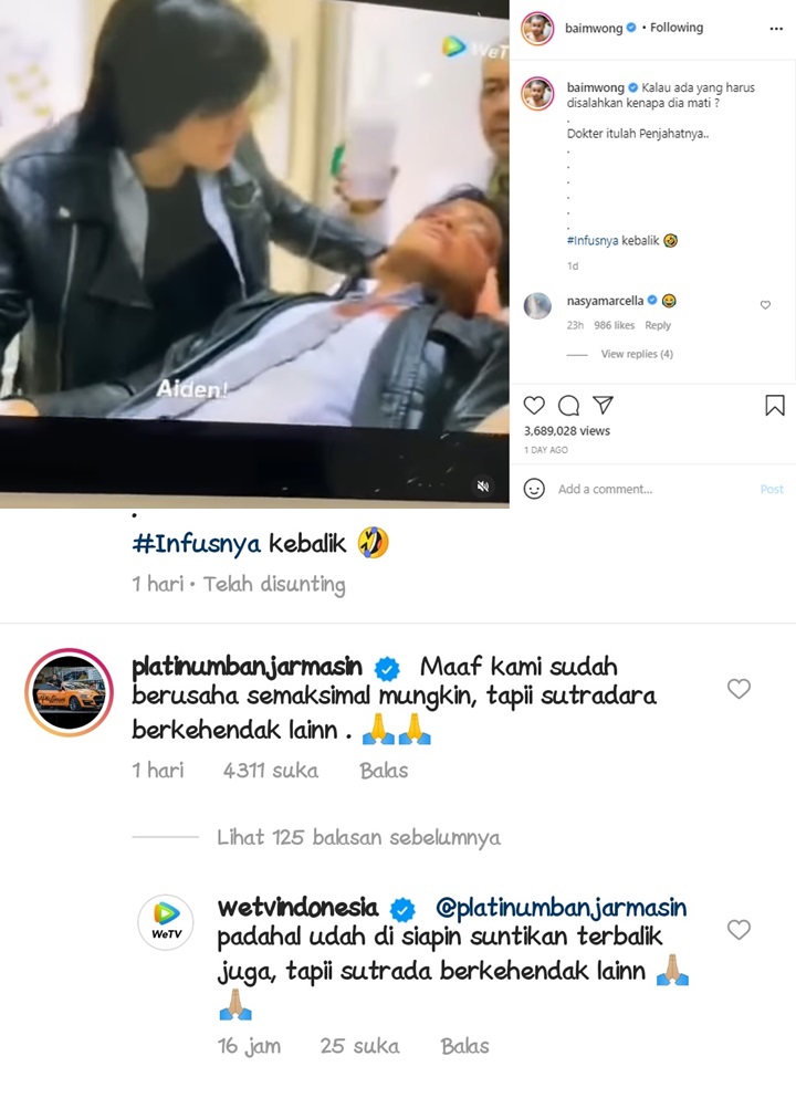 Baim Wong Ikut Tertawakan Adegan Infus Kebalik di \'Antares\', Pihak WeTV Bilang Begini