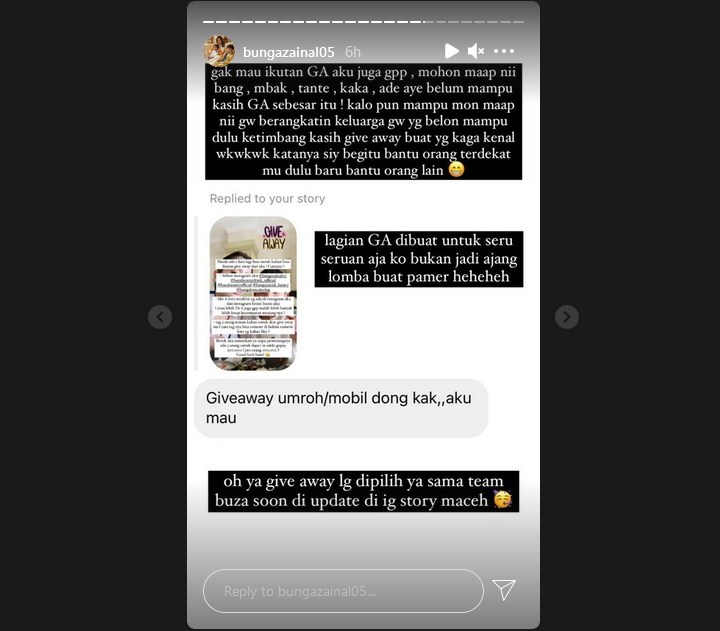 Diminta Bikin Giveaway Umrah, Jawaban Bunga Zainal Menohok