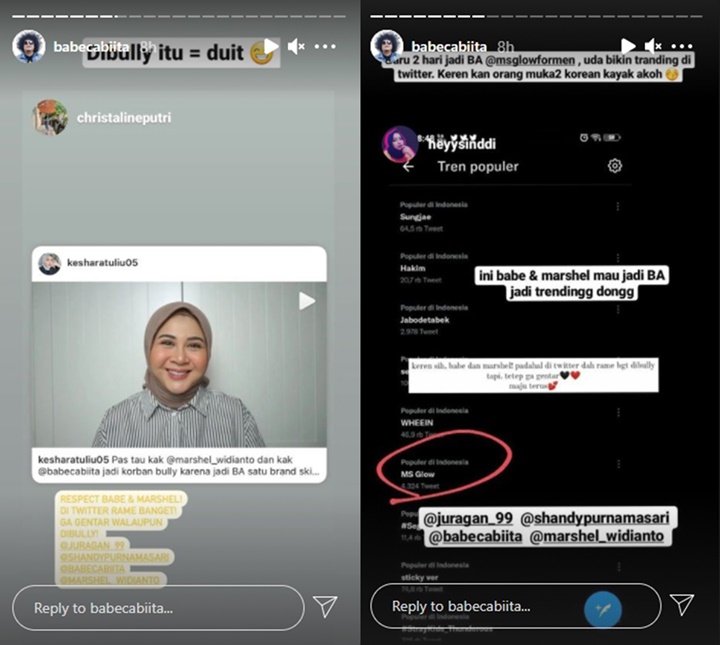 Babe Cabita Vs Marshel Widianto Soal Cara Tanggapi Hujatan Jadi BA Produk Skincare