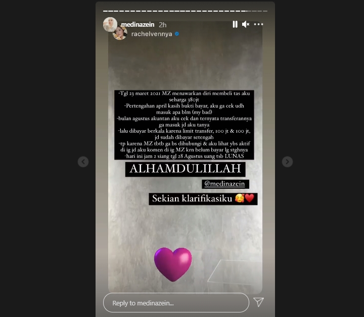Rachel Vennya Beber Kronologi Sampai Tagih \'Utang\' Medina Zein di Media Sosial