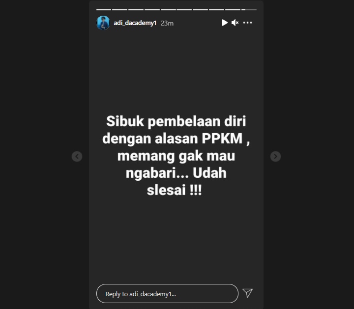 Adi DA Singgung Pembelaan Diri dengan Alasan PPKM, Sindir Lesti Kejora?