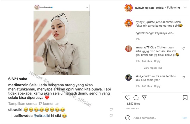 Citra Kirana Tertawakan Medina Zein yang Mendadak Curhat Merasa Dizalimi, Netter: Sadis
