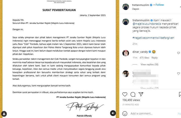 Tretan Muslim Buka Suara terkait Penangkapan Coki Pardede, Majelis Lucu Indonesia Minta Maaf