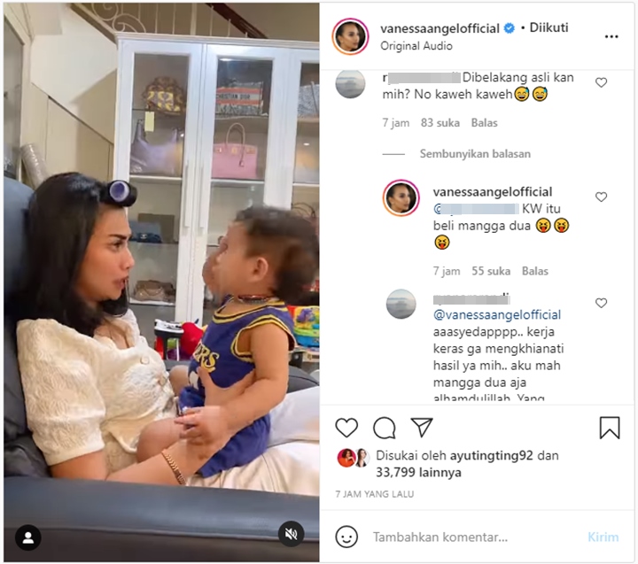 Vanessa Angel Disinggung Soal Tas Branded Saat Unggah Momen Dilarang Anak Kerja, Balas Begini