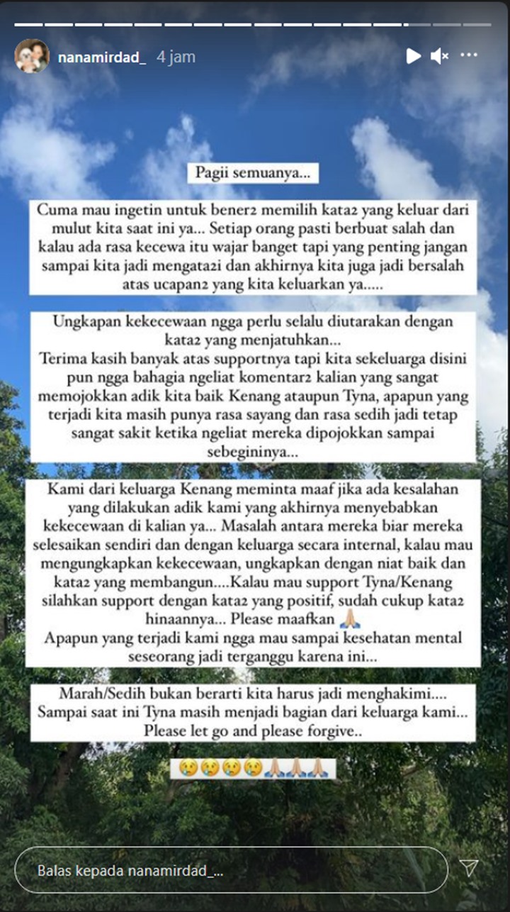 Nana Mirdad Sebut Tyna Kanna Masih Jadi Bagian Keluarganya, Minta Netizen Berhenti Mencibir