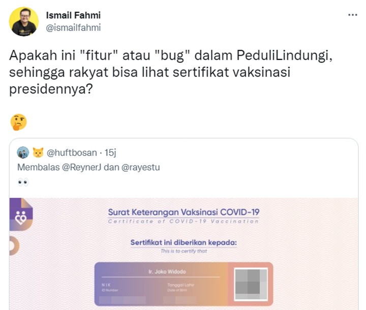Sertifikat Vaksin Diduga Milik Jokowi