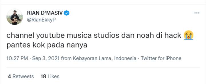 Rian D\'Masiv Kabarkan Channel YouTube Musica Studio dan NOAH Diretas, Kok Bisa?