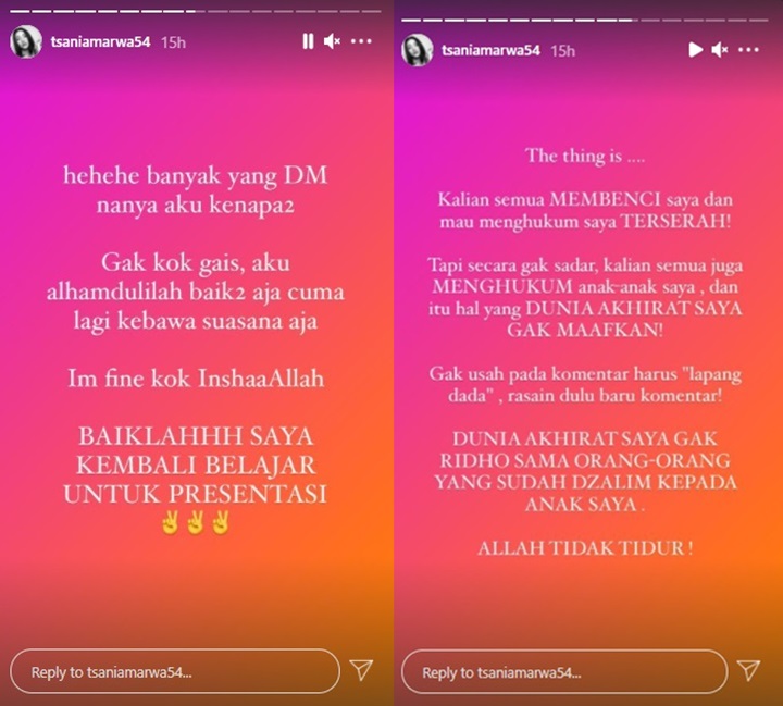 Mewek Ingat Anak, Tsania Marwa Singgung Orang-orang Dzalim: Dunia Akhirat Gak Saya Maafkan!