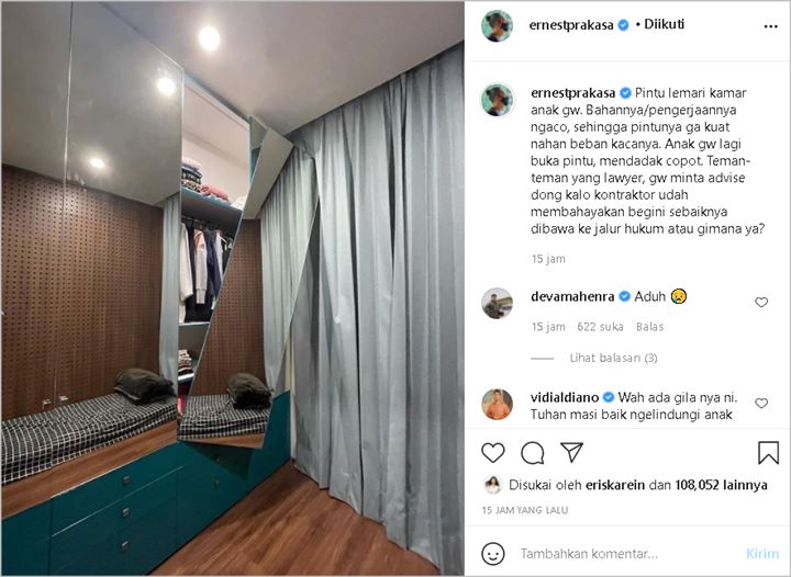 Pintu Kaca Lemari Mendadak Copot Hampir Bahayakan Anak, Ernest Prakasa Geram: Pengerjaannya Ngaco