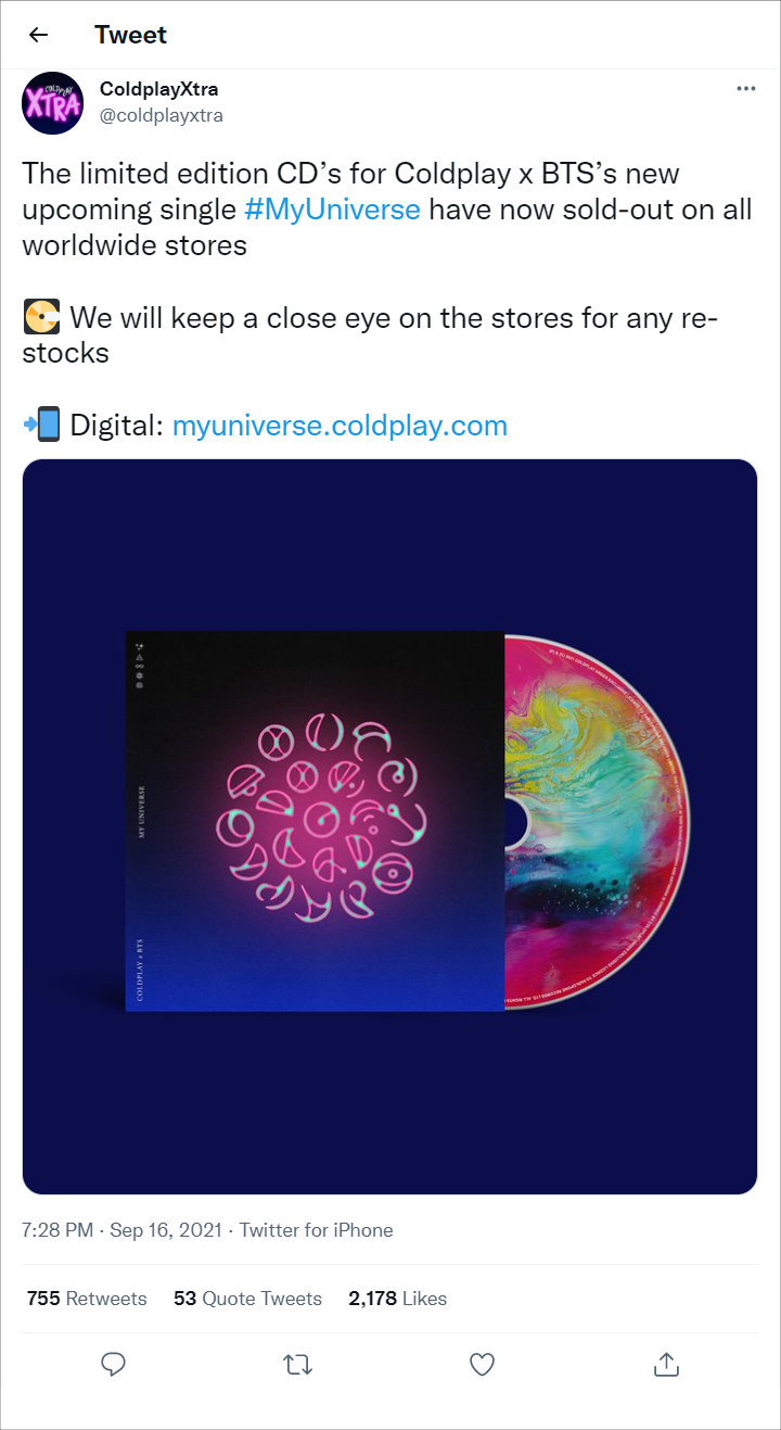Pre-Order Single Kolaborasi BTS dan Coldplay Sold Out, Netizen Korea \'Panik\' Belum Beli