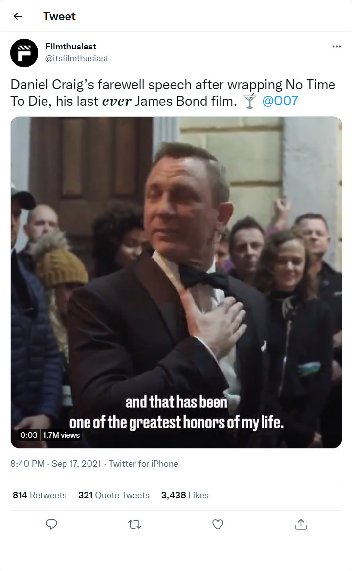Tangis Daniel Craig Pecah Saat Beri Salam Perpisahan dengan Kru James Bond