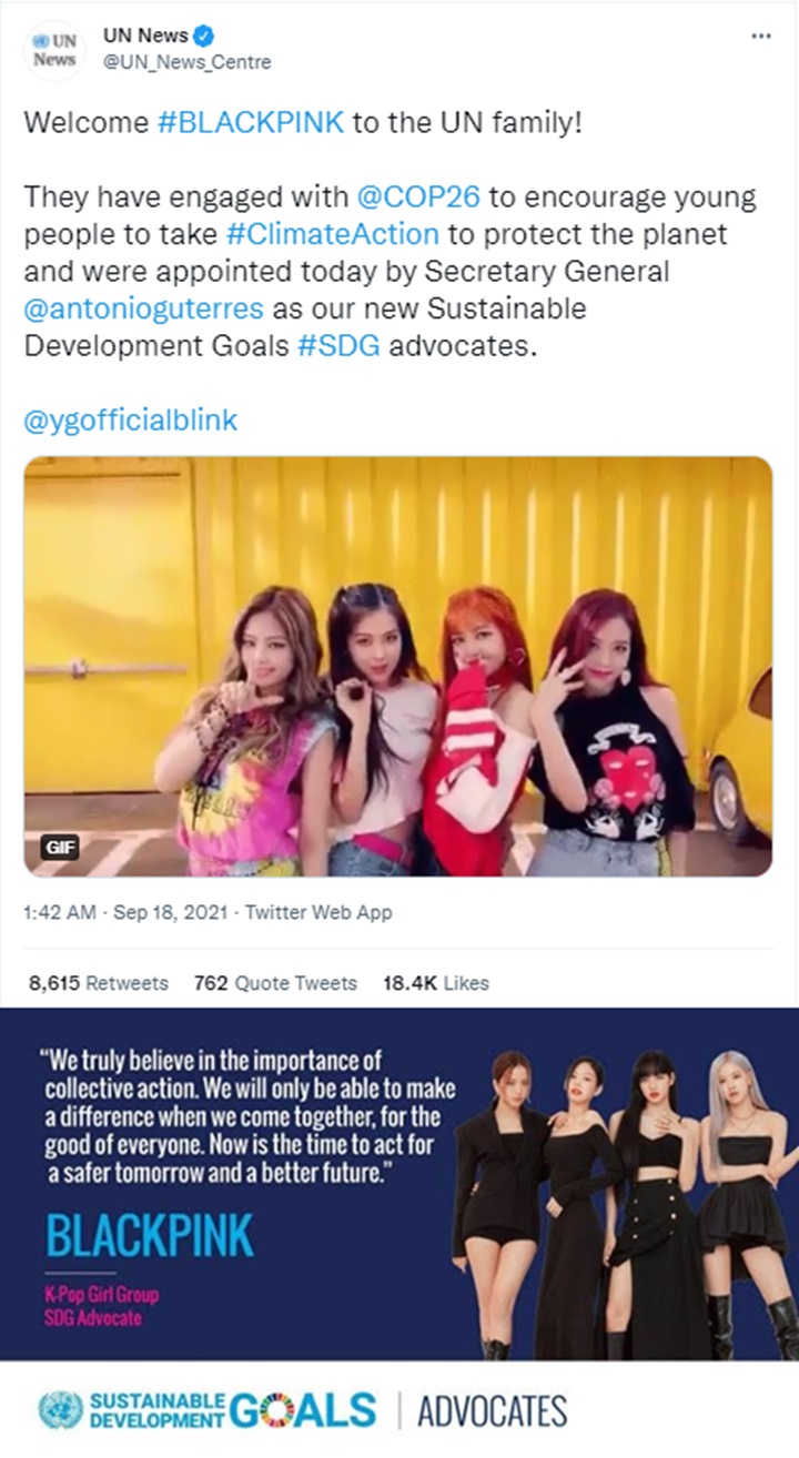 BLACKPINK Ditunjuk Jadi Duta PBB Malah Tuai Reaksi Pro Kontra, Kenapa?