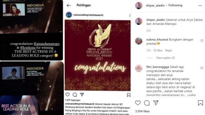 Wakili Indonesia, Amanda Manopo-Arya Saloka Sabet Piala di Asian Academy Creative Awards 2021