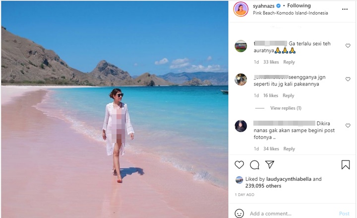 Syahnaz Sadiqah Kena Sindir Usai Pamer Foto Seksi Kenakan Swimsuit di Pantai