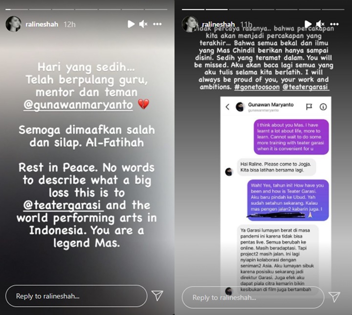 Duka Mendalam Raline Shah Lepas Kepergian Aktor Gunawan Maryanto, Bongkar Chat Terakhir