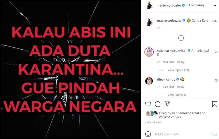 Ikut Singgung Soal Duta Karantina, ‘Ancaman’ Deddy Corbuzier Langsung Disorot