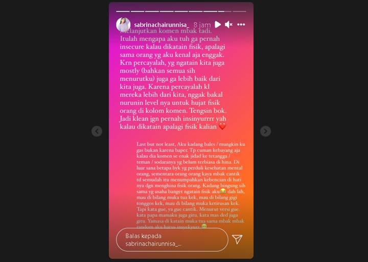 Bukan Baper, Tujuan Sabrina Chairunnisa \'Ngegas\' Usai Wajahnya Dicela Justru Demi Sosok-sosok Ini
