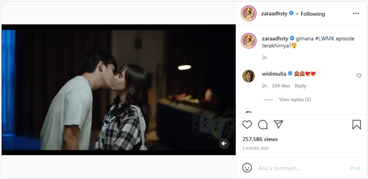 Adhisty Zara Buka Kolom Komentar Saat Unggah Cuplikan Adegan Bibir Dicium Arbani Yasiz, Dihujat?
