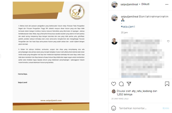 Saipul Jamil Tak Mau Dikaitkan dengan Sebutan Pedofil, Ancam Bakal Seret ke Jalur Hukum