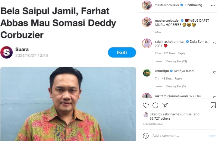 Disomasi Farhat Abbas, Deddy Corbuzier: Gue Dapet MURI