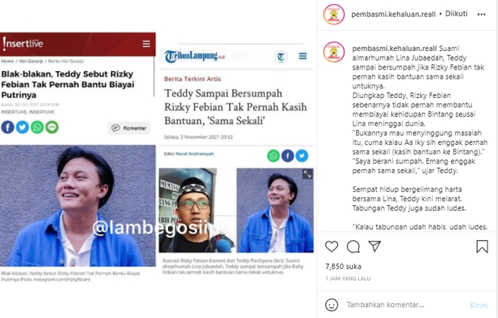 Teddy Berani Sumpah Tak Dapat Bantuan dari Rizky Febian Langsung Dicibir Tak Tahu Malu