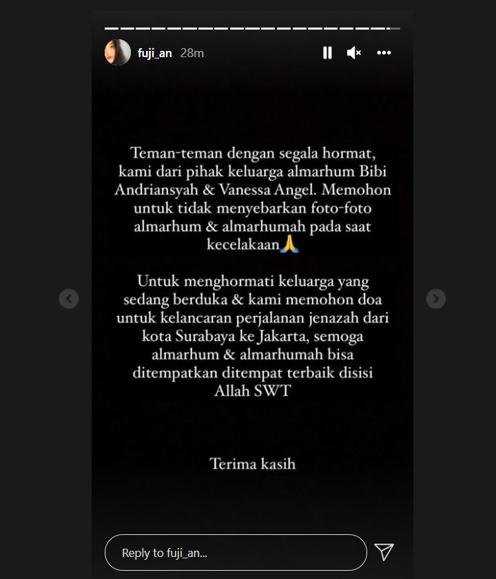 Instagram Story Adik Bibi Adik Ipar Vanessa Angel