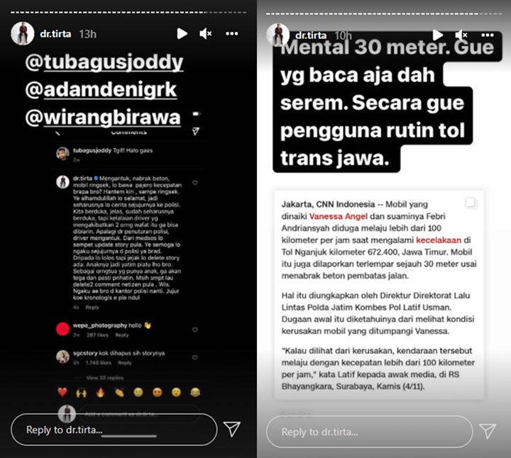 Dr Tirta Desak Sopir Vanessa Angel Beber Kronologi Kecelakaan Sejelas-jelasnya, Masih Curiga?