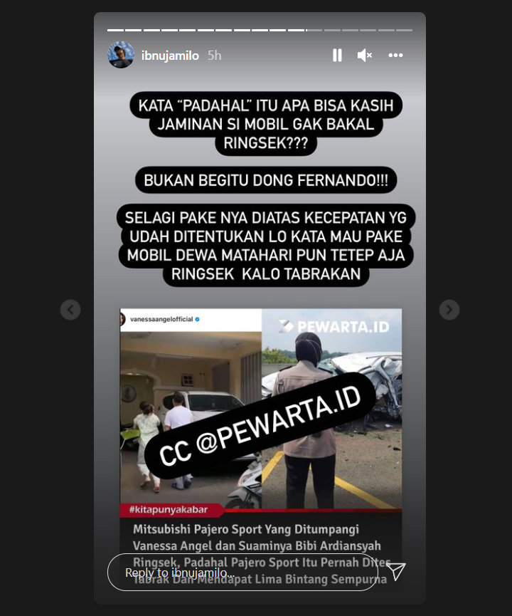 Ibnu Jamil Semprot Pemberitaan Soal Mobil Vanessa Angel dan Suami Sudah Lolos Tes Tabrak