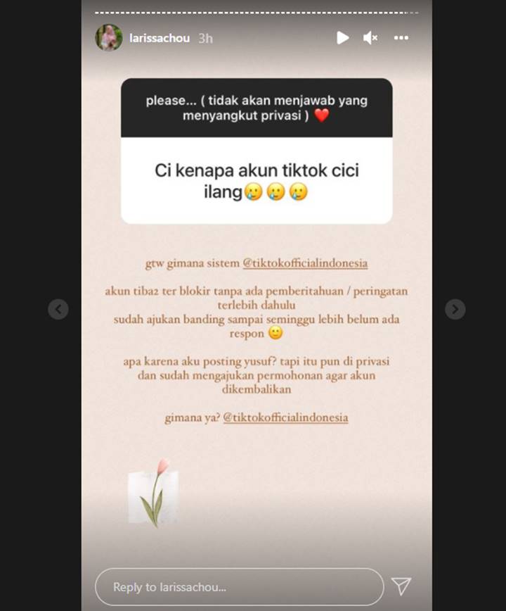 Larissa Chou Bingung Akun TikToknya Hilang: Apa Karena Aku Posting...